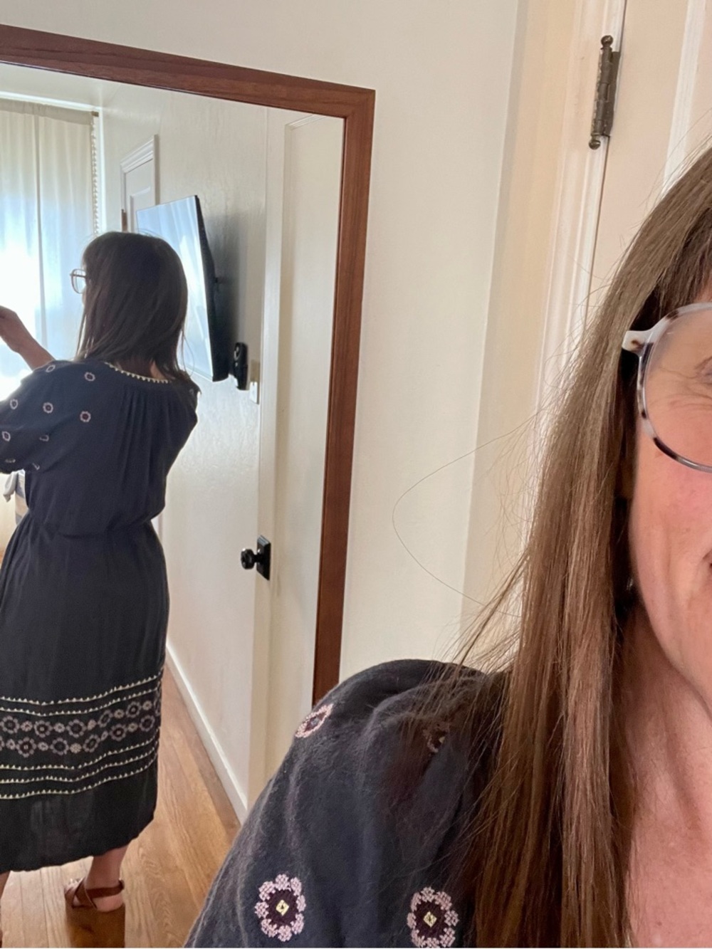 Madewell Navy Blue Embroidered Midi Dress with White & Lavender Accents - Picture 3 of 8